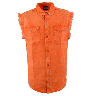 Imagem de Milwaukee Leather MNG11682 Camisa masculina clássica laranja/bege com botões desgastada casual sem mangas - média