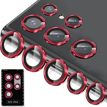 Imagem de TIUYAO Protetor de lente de câmera para Samsung Galaxy S22 Ultra, protetor de lente de câmera traseira de vidro temperado antiarranhões e anel de lente de liga de alumínio para Samsung Galaxy S22 Ultra (vermelho)