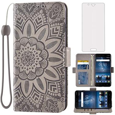 Imagem de Asuwish Capa de telefone para Nokia 8 com protetor de tela de vidro temperado e carteira de couro floral com suporte para cartão de crédito acessórios de celular magnético Nokia8 meninos meninas