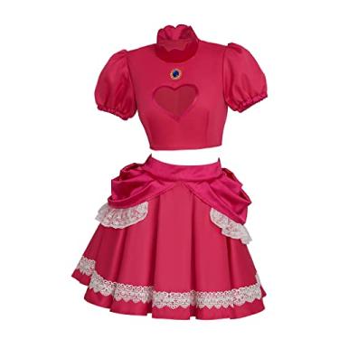 Imagem de Willyacos Womens Super Brothers Princess Peach Costume Halloween Party Dress Sexy Pink Princess Dress Cosplay for Adult (Pink, L)