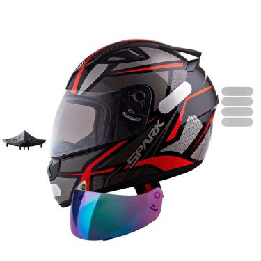 Imagem de Capacete Masculino Ebf Spider Vermelho Com Narigueira Extra Mais Viseira Camaleão e Adesivo Branco