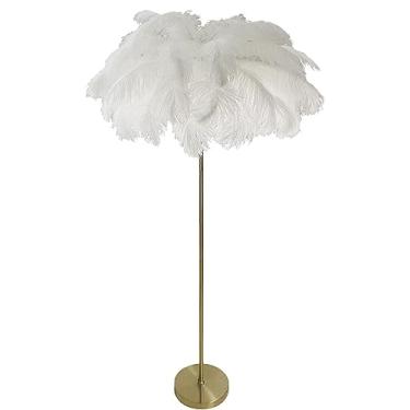 Imagem de Candeeiro de piso de penas de avestruz natural, 45 peças, lâmpadas de cabeceira com interruptor de pé regulável, moderno, dourado, luxuoso, lâmpadas LED para quartos, sala de estar