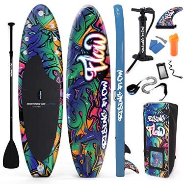 Imagem de SereneLife Prancha inflável de stand up paddle - design amplo e estável, deck antiderrapante para adultos e jovens com acessórios de prancha de remo premium: bolsa de transporte, bomba de dupla ação,