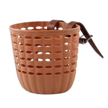 Imagem de UGPLM Cesta de bicicleta infantil com alças de couro bolsa cesta de guiador à prova d'água para acessórios de bicicleta ao ar livre para crianças, marrom