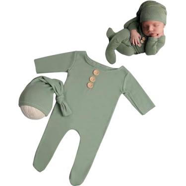 Imagem de CUTEBBPHOTO Macacões para fotografia de bebês recém-nascidos para meninos e meninas, macacão de crochê (verde2)