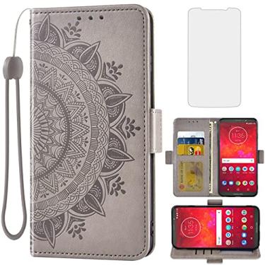 Imagem de Asuwish Compatível com Moto Z3 / Z3 Play, capa carteira de vidro temperado, suporte para cartão de crédito, alça de pulso, suporte para celular Motorola MotoZ3 Z 3 capa 3 3Z Z3play masculina cinza