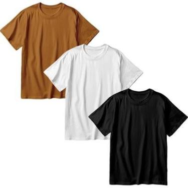 Imagem de Kit 3 Camisetas Oversized Masculina Algodão Premium Lisa Moda Streetwear-Masculino
