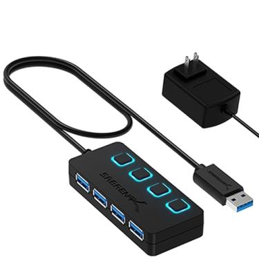 Imagem de SABRENT Hub USB 3.0 de 4 portas com interruptores de alimentação individuais iluminados por LED, inclui adaptador de alimentação 5V/2,5A (HB-UMP3)