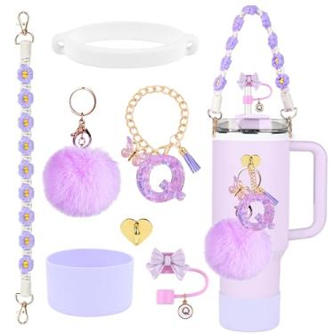 Imagem de Conjunto de acessórios para copos Stanley, topo de palha com laço de 10 mm, bota de silicone, alça de alça de garrafa de água, pingentes de letras para tampa de canudo Stanley Cup 1,134 g 850,5 g (Q)