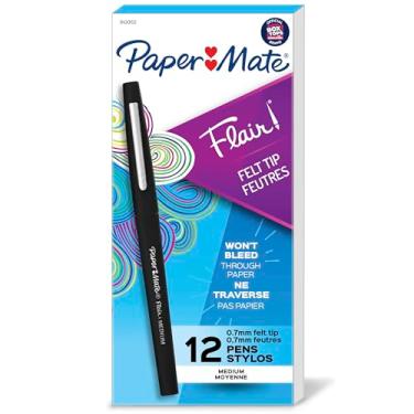 Imagem de Paper Mate Canetas de ponta porosa Flair Point-Guard, 12 canetas pretas.