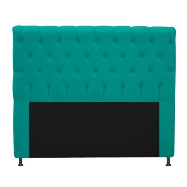 Imagem de Cabeceira Kristal Estofada Capitonê 160 cm para Cama Box Queen Suede Azul Turquesa Quarto - AM Decor