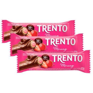 Imagem de Kit 3 Chocolate Wafer Trento Sabor Morango 29g