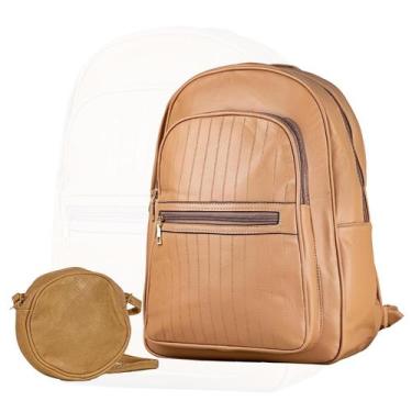 Imagem de Bolsa Mochila Couro Feminina Alto Relevo + Bolsa Pequena Transversal -