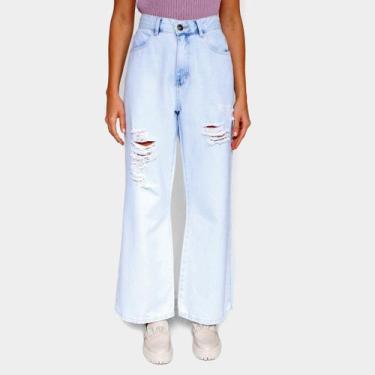 Imagem de Calça Jeans Polo Wear Wide Leg Feminina, Azul, 38