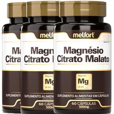 Imagem de Kit 3 x Citrato Malato de Magnésio 500mg 180 Cápsulas - Suplemento Ali