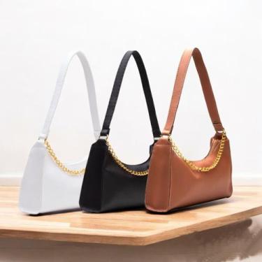 Imagem de Kit 3 Bolsas Baguete Corrente Feminina Lisa Pequena Tiracolo de Ombro 