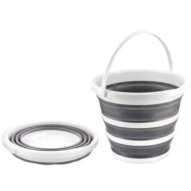 Imagem de Balde Silicone Dobrável Retrátil 10 Litros - HX, Cinza