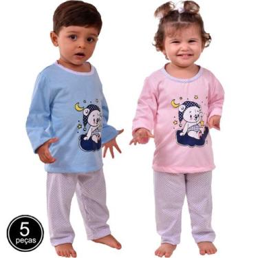 Imagem de Kit 5 Pijamas Infantil Estampado Calça e Blusa Longa Inverno Bebê - Be