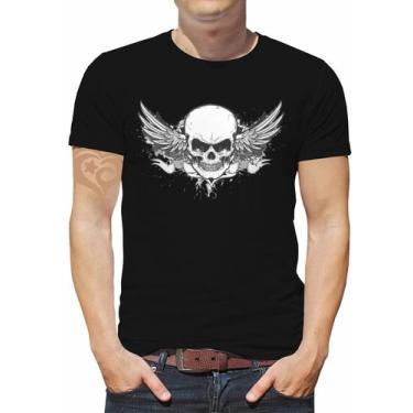 Imagem de Camiseta de caveira rock moto Masculina adulto Roupas asa - Alemark, 2