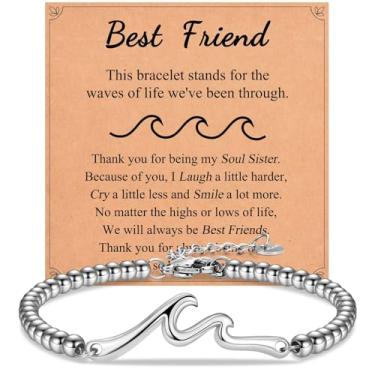 Imagem de IKIATY Presentes para melhor amiga, irmã, filha, sobrinha, sobrinha, pulseira The Wave of Life, Natal, aniversário, dia dos namorados, para mulheres e meninas, adjustable, Sem Pedra Preciosa