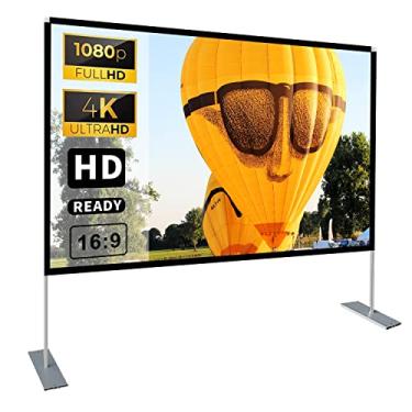 Imagem de Tela do projetor com suporte de 100 polegadas 16:9 HD 4K Tela de projeção para ambientes internos para Home Theater 3D, projetor de tela dobrável rápido com pernas de pé e bolsa de transporte filme sem rugas