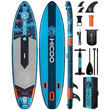 Imagem de HICOO 11'6''×34"×6" Prancha De Remo Inflável Extra Larga, Prancha De Stand Up Paddle, Prancha De Sup Com 3 Barbatanas Removíveis, Bolsa À Prova D'Água 10L, 16 Argolas Em D, Mochila, Bomba Manual, Remo