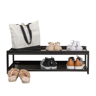 Imagem de happimess SRK1000A Rack de sapato de ferro compacto industrial de 27,3 cm, 6 pares, 2 camadas, preto, para entrada, corredor, armário, porta, quarto