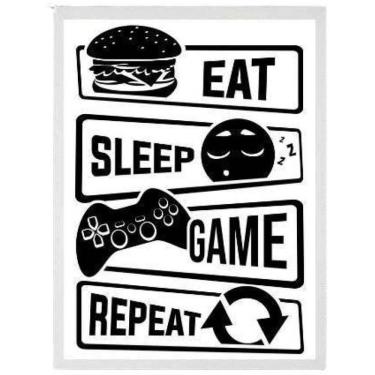 Imagem de Quadro Decorativo Eat Sleep Game Moldura Branca 24X18Cm