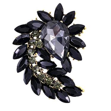 Imagem de SELOVO Broche de festa com folha de cor marquesa preta e broche acessório dourado