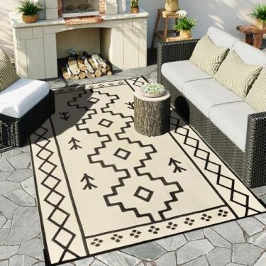 Imagem de Uphome Tapete de palha de plástico para uso externo 1,8 x 2,7 m, reversível à prova d'água, tapete de pátio boêmio, tapete de acampamento para trailer, tapete para área externa, interior e exterior