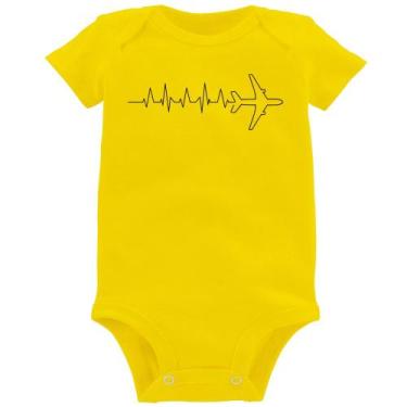 Imagem de Body Bebê Avião Batimentos Cardíacos - Foca na Moda, Amarelo, M