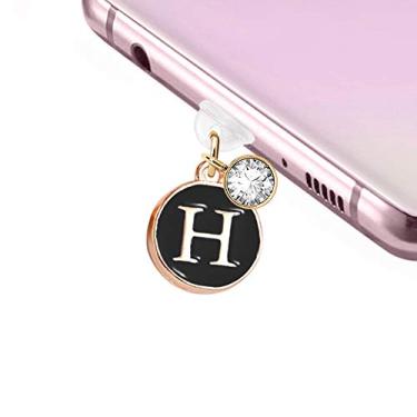 Imagem de ELISE & FONDA TP34 Tipo-C porta de carregamento USB plugue minúsculo redondo letra H pingente para celular Samsung Galaxy/Huawei/OnePlus/Xiaomi/Oppo novos telefones Android (preto)