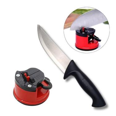 Imagem de Kit Faca Preta Aço Inox e Afiador C/ Ventosa Churrasco Cozinha - RT