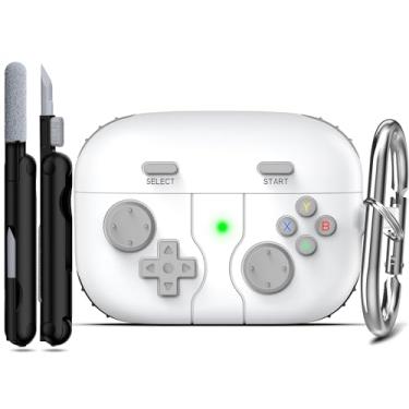 Imagem de RFUNGUANGO Compatível com Sony LinkBuds S Capa protetora de fone de ouvido, material de silicone macio, novo design de aparência de console de jogos, com kit de limpeza, chaveiro, cinza claro