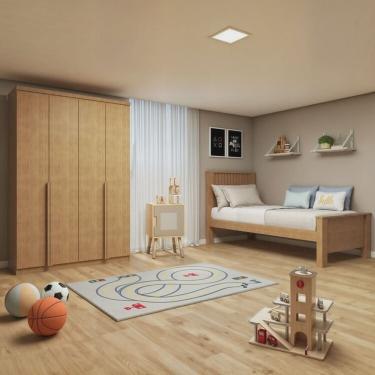Imagem de Quarto Infantil com Guarda-roupa Solteiro 4 Portas 2 Gavetas Alonzo e Cama Solteiro Athenas