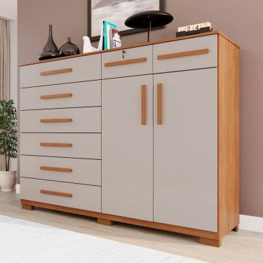 Imagem de Cômoda para Quarto 2 Portas 8 Gavetas Esmeralda Expresso Móveis Cinamomo / Off White