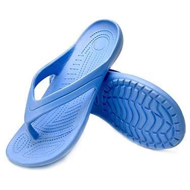 Imagem de Temi Chinelo feminino, macio, leve, antiderrapante, casual, para chuveiro, praia, piscina, banheiro, sapatos rasos, Azul, roxo, 34