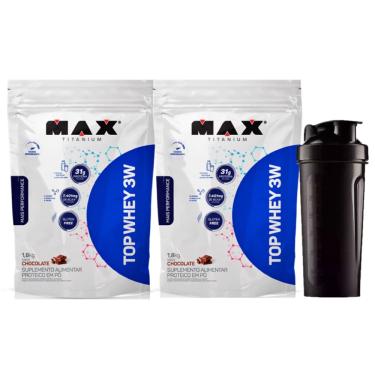 Imagem de 2X Top Whey 3w Refil Chocolate 1,8kg Max Titanium + Coqueteleira