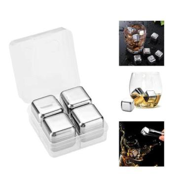 Imagem de Kit 4 Cubos Gelo Aço Inox Bebidas Drinks Barman Whisky Vodka - Ipe Coz