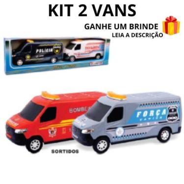 Imagem de Kit 2 Vans Policia Resgate e Ambulância Realistas Brinquedo Colecionad
