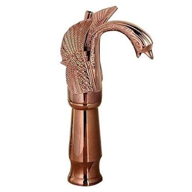 Imagem de Torneira de pia de banheiro em forma de cisne de latão antigo torneira misturadora estilo tradicional com um furo montada no convés, branco dourado alto (vermelho dourado alto)