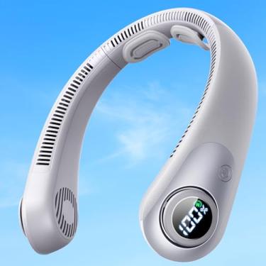 Imagem de BEYYON Ventilador de pescoço portátil com tela de LED, 5 velocidades livres de resfriamento, suporte de pescoço, leve, sem lâminas, ventilador de pescoço pessoal usável recarregável para mulheres