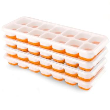 Imagem de Bandejas de gelo de silicone Airabc com tampa removível, bandejas de gelo flexíveis de liberação fácil de 14 cubos, certificado LFGB e livre de BPA, bandejas de gelo empilháveis com capas para