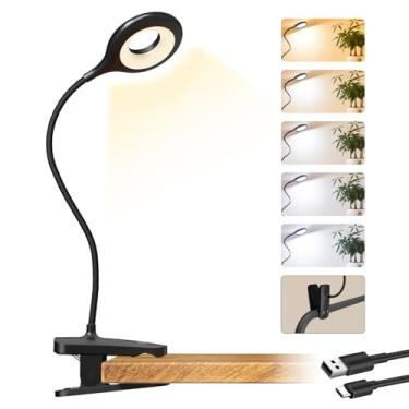 Imagem de CUHIOY Luminária de leitura com clipe, luminária com clipe para proteger os olhos para cabeceira, 28 luzes de leitura de cama de LED, luz de livro recarregável USB para crianças, luminária de mesa com clipe de 9 configurações, luminária de LED com pescoço flexível
