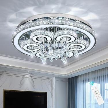 Imagem de HAIXIANG Lustre moderno para sala de estar com montagem embutida para sala de teto alto, luminárias remotas reguláveis de LED, lustre grande