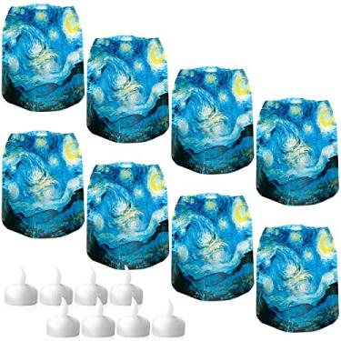 Imagem de MODGY Luminary LED Lantern Candle Holder Decorative Indoor Outdoor, Plastic Candle Lamps for Wedding Table Centerpiece Porch, Flameless Floating Candles, Starry Night, Vincent Van Gogh, 2 Packs of 4