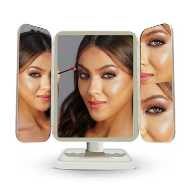 Imagem de Espelho de maquiagem com controle de toque inteligente com ampliação de 1X/2X/3X e rotação de 270° - espelho de maquiagem de 52 LEDs com 3 modos de iluminação, 95% de precisão da luz do dia