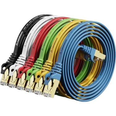 Imagem de Cabo de rede Ethernet blindado Cat 7 (cabo de alta velocidade) Cat7 sem fio com conector RJ45 Snagless para modem, roteador, LAN, computador, Color 3ft 6Pack, 3ft 6Pack