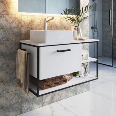Imagem de Gabinete Suspenso Para Banheiro 80cm P1007 Sem Cuba Preto-branco