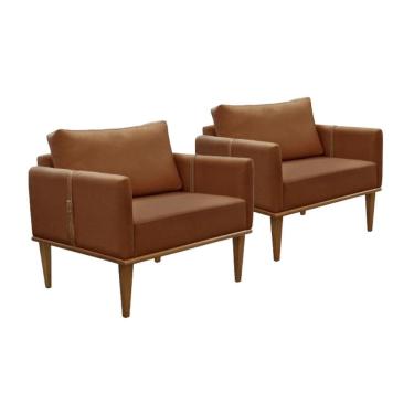 Imagem de Conjunto - 2 Poltronas Milla Luxo Madeira Maciça Castellar Corino Caramelo